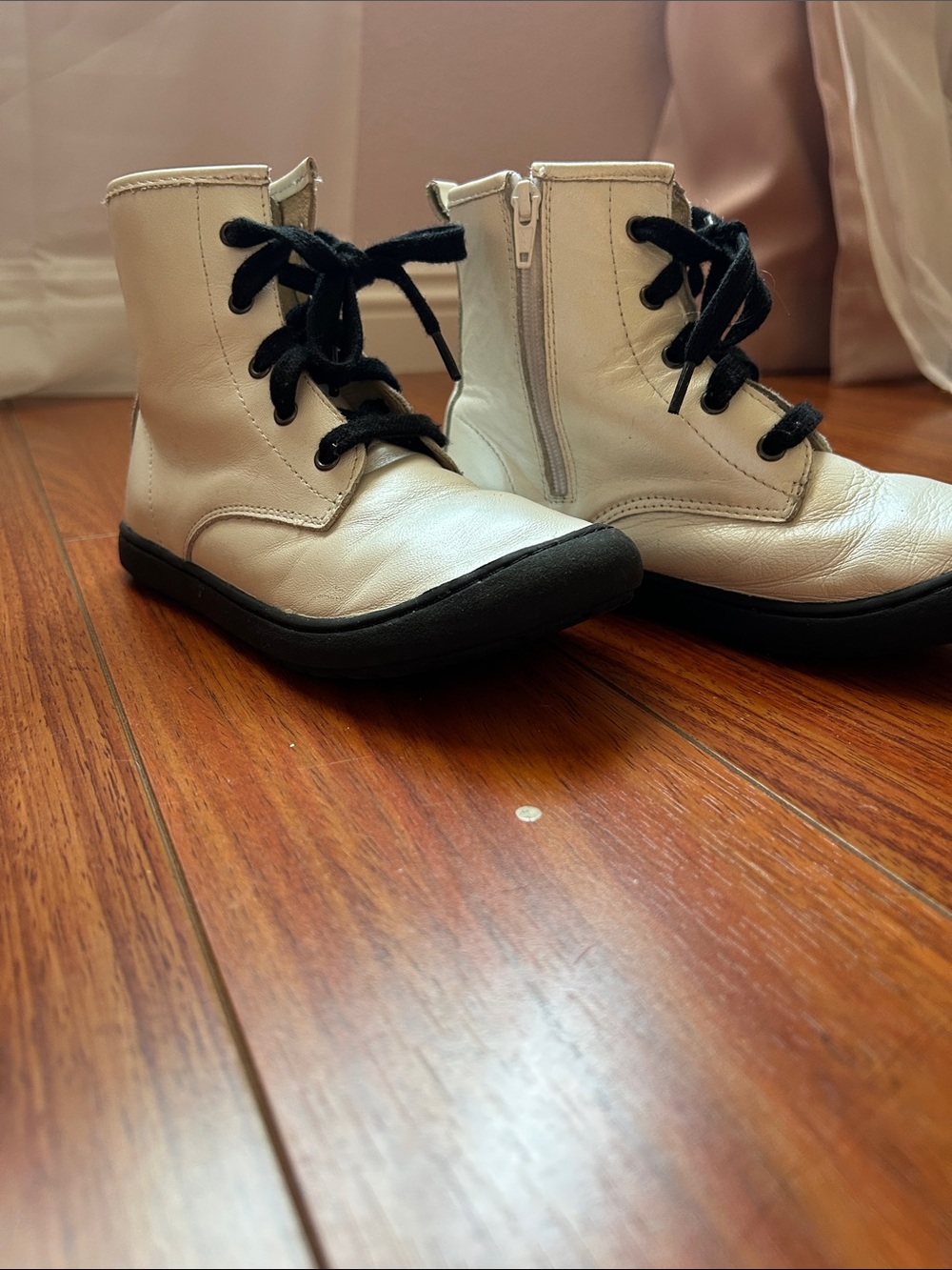 Old Soles White Leather Kids Lace-Up Ankle Boots with Black Soles